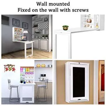 Timechee Wall Mounted Table, Fold Out Convertible Multi-Function Computer Desk, Wood Wall Hanging Writing Floating Desk with Large Storage Area for Home Office White