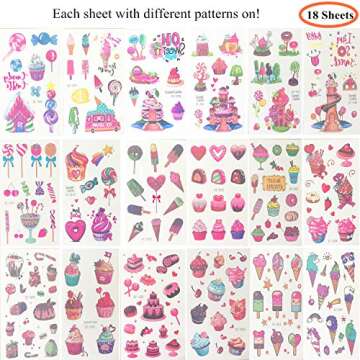 18 Sheets of Dessert Temporary Tattoos – Fun & Safe for Kids Parties!