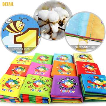 teytoy My First Soft Book, Nontoxic Fabric Baby Cloth Activity Crinkle Soft Books for Infants Boys and Girls Early Educational Toys (Pack of 12)