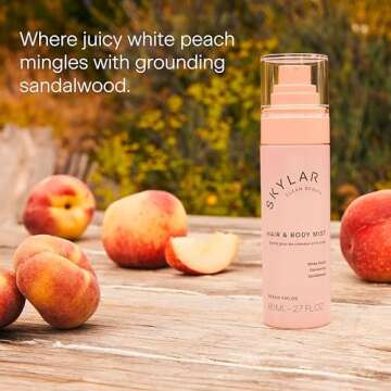 Skylar Peach Fields Hair & Body Mist | Hypoallergenic & Clean Fragrance | Vegan, Cruelty Free, and Safe For Sensitive Skin | 80 ML, 2.7 Fl Oz