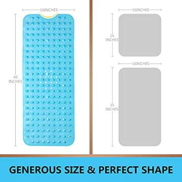 Upgrade Baby Bath Mat Non Slip Extra Long Bathtub Mat for Kids 40 X 16 Inch - Eco Friendly Bath Tub Mat with 200 Big Suction Cups,Machine Washable Shower Mat,Blue