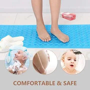 Upgrade Baby Bath Mat Non Slip Extra Long Bathtub Mat for Kids 40 X 16 Inch - Eco Friendly Bath Tub Mat with 200 Big Suction Cups,Machine Washable Shower Mat,Blue