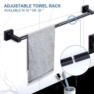 4-PCS Bathroom Hardware Set, 24inch Matte Black Bathroom Hardware Set, 304 Stainless Steel Towel Racks for Bathroom Towel Holder, Wall Mounte Towel Bar, Toilet Paper Holder, Towel Ring Robe Towel Hook