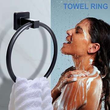 4-PCS Bathroom Hardware Set, 24inch Matte Black Bathroom Hardware Set, 304 Stainless Steel Towel Racks for Bathroom Towel Holder, Wall Mounte Towel Bar, Toilet Paper Holder, Towel Ring Robe Towel Hook