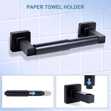 4-PCS Bathroom Hardware Set, 24inch Matte Black Bathroom Hardware Set, 304 Stainless Steel Towel Racks for Bathroom Towel Holder, Wall Mounte Towel Bar, Toilet Paper Holder, Towel Ring Robe Towel Hook