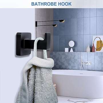 4-PCS Bathroom Hardware Set, 24inch Matte Black Bathroom Hardware Set, 304 Stainless Steel Towel Racks for Bathroom Towel Holder, Wall Mounte Towel Bar, Toilet Paper Holder, Towel Ring Robe Towel Hook