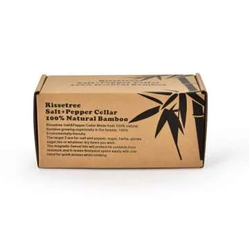 Bamboo Swivel Salt Pepper Spice Box Cellars pinch pot with Magnetic Lid-2 Pot for Herbs and Spices + 2pcs mini salt spoon