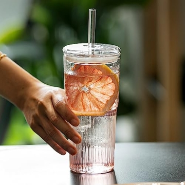 Stylish 4-Pack 22 oz Glass Cups with Lids and Straws