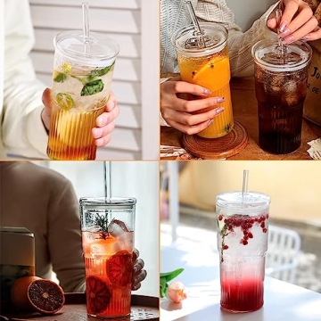 Stylish 4-Pack 22 oz Glass Cups with Lids and Straws