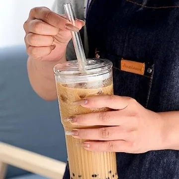 Stylish 4-Pack 22 oz Glass Cups with Lids and Straws