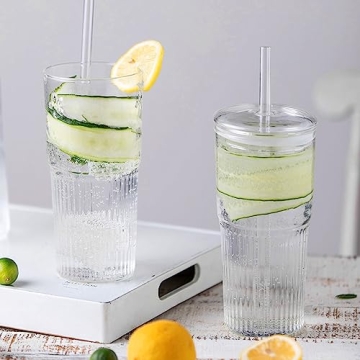 Stylish 4-Pack 22 oz Glass Cups with Lids and Straws