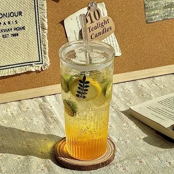 Stylish 4-Pack 22 oz Glass Cups with Lids and Straws