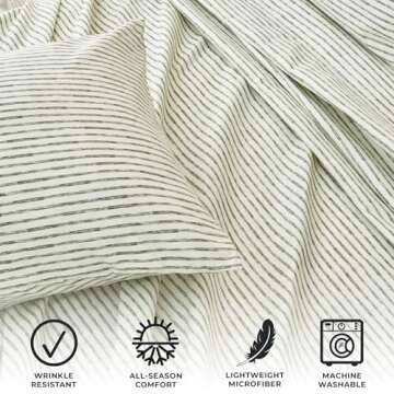 Great Bay Home 4-Piece King Size Stripe Microfiber Sheet Set | Ultra-Soft, Brushed Bedding Sheets & Pillowcases | Wrinkle Free, Comfortable, All-Season Bed Sheets (King, Seafoam)