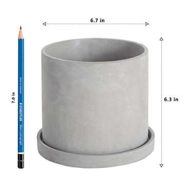 Ekirlin 6 Inch Flower Plant Pot Indoor - Grey Cement Garden Planter Concrete Planter with Drain Hole Saucer, Modern Succulents Containers for Home Decor, Office & Outdoor