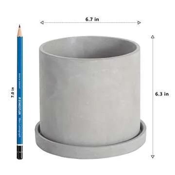 Ekirlin 6 Inch Flower Plant Pot Indoor - Grey Cement Garden Planter Concrete Planter with Drain Hole Saucer, Modern Succulents Containers for Home Decor, Office & Outdoor