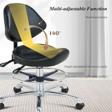 Saddle Chair Rolling Saddle Stool with Back Support, Esthetician Chair Ergonomic Saddle Chair for Dental Hygienist, Medical, Salon (with Back, Black)