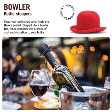 Monkey Business Silicone Wine Stopper | Bowler Hat Design Set of 2