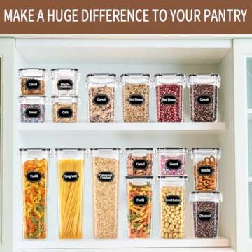 Skroam 36 Pack Airtight Food Storage Containers for Kitchen Pantry Organizers and Storage, Plastic Kitchen Storage Containers with Lids for Flour, Sugar, and Cereal, Labels & Marker