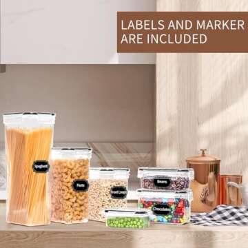 Skroam 36 Pack Airtight Food Storage Containers for Kitchen Pantry Organizers and Storage, Plastic Kitchen Storage Containers with Lids for Flour, Sugar, and Cereal, Labels & Marker