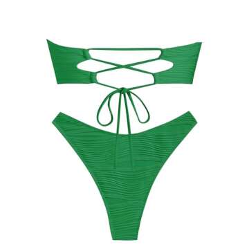 ZAFUL Army Green Bikini Sets for Women Summer Vacation Back Lace Up Adjustable High Cut Teen Girl Sw...