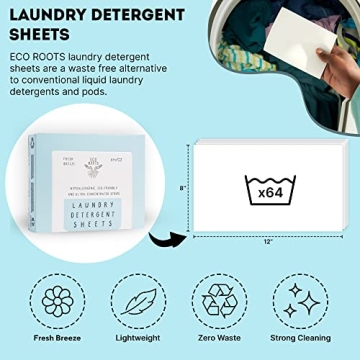 ECO ROOTS Laundry Detergent Sheets 64 Loads Eco-Friendly