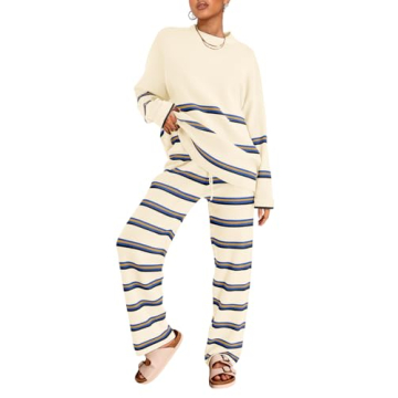 LILLUSORY 2 Piece Outfits - Oversized Striped Sweater Set for Cozy Fall Style