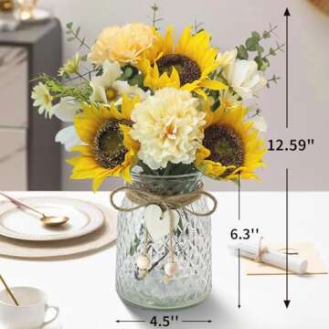 SHINFHOMF Fake Flowers with Vase,Faux Flower Arrangement with Vase,Artificial Silk Sunflowers in Vas...