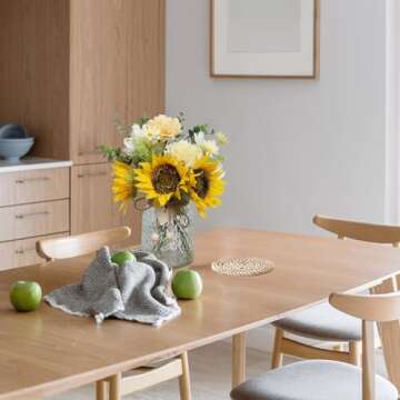 SHINFHOMF Fake Flowers with Vase,Faux Flower Arrangement with Vase,Artificial Silk Sunflowers in Vase,Sunflower Decor,Sunflower Centerpieces for Tables,Coffee Table Decor