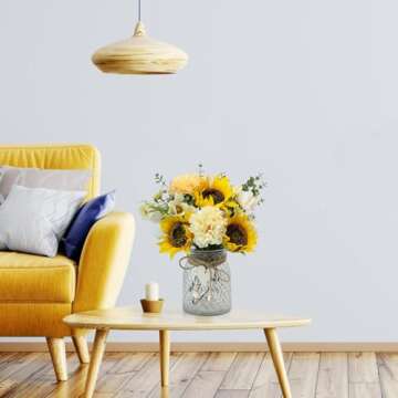 SHINFHOMF Fake Flowers with Vase,Faux Flower Arrangement with Vase,Artificial Silk Sunflowers in Vase,Sunflower Decor,Sunflower Centerpieces for Tables,Coffee Table Decor