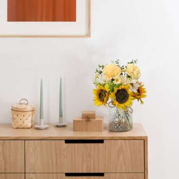 SHINFHOMF Fake Flowers with Vase,Faux Flower Arrangement with Vase,Artificial Silk Sunflowers in Vase,Sunflower Decor,Sunflower Centerpieces for Tables,Coffee Table Decor