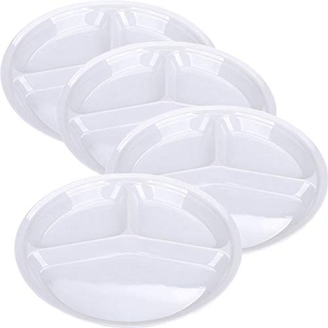 AIYoo Reusable Dinner Plates 4 Pack - 10.25 Inch Plastic Divided Plates for Camping & Portion Contro...