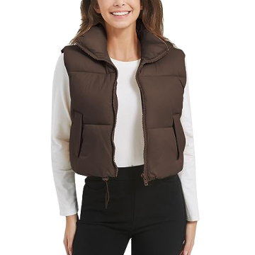 Flygo Women's Lightweight Cropped Puffer Vest with Adjustable Hem