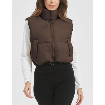 Flygo Women's Lightweight Cropped Puffer Vest Zip Up Stand Collar