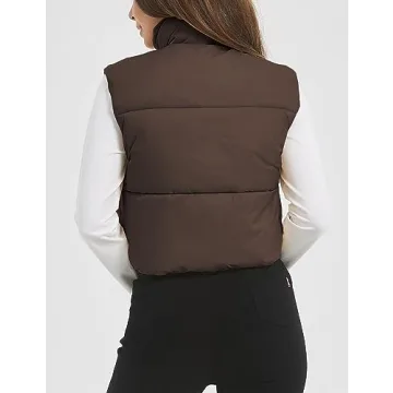 Flygo Women's Lightweight Cropped Puffer Vest Zip Up Stand Collar