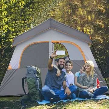 HIKERGARDEN 6 Person Camping Tent - Portable Easy Set Up Family Tent for Camp, Windproof Fabric Cabin Tent Outdoor for Hiking, Backpacking, Traveling (Gray)