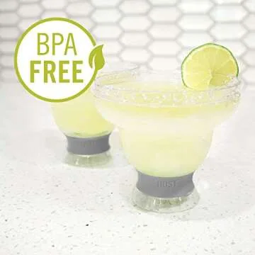 HOST FREEZE Margarita Cocktail Glasses, Frozen Cup Double Wall Insulated Daiquiri Plastic Tumblers Set Fun Tequila Drinking Cups Grey Set of 2