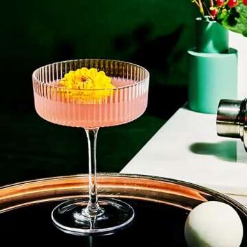 Montex 6 Pcs Coupe Glasses 10 oz, Martini Glasses, Margarita Glass, Ribbed Glassware, Classic Vintag...