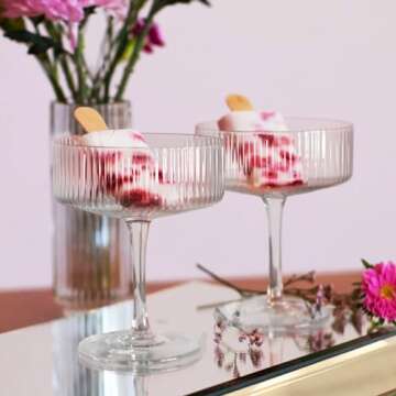 Montex 6 Pcs Coupe Glasses 10 oz, Martini Glasses, Margarita Glass, Ribbed Glassware, Classic Vintage Cocktail Galssware, Pefect Gift for Cocktail Lovers