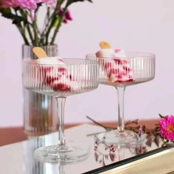 Montex 6 Pcs Coupe Glasses 10 oz, Martini Glasses, Margarita Glass, Ribbed Glassware, Classic Vintage Cocktail Galssware, Pefect Gift for Cocktail Lovers