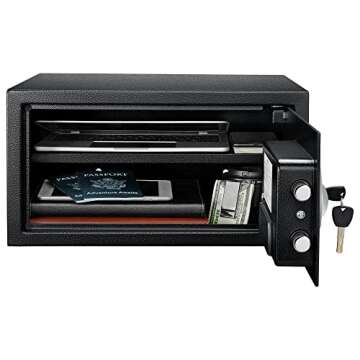 Amazon Basics Steel Security Safe with Programmable Electronic Keypad - Secure Valuables, Cash, Jewelry, ID Documents - Black, 1 Cubic Feet, 16.93" W x 14.57" D x 9.06" H