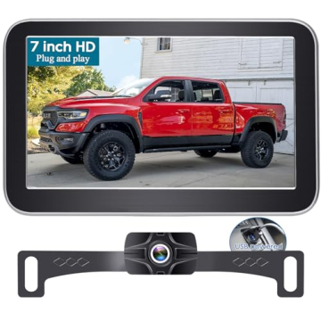 Backup Camera 7-Inch Monitor Truck: 2K USB Plug-Play Easy Set up No Glare-Led Lights Car Rear View C...