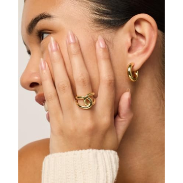 PAVOI 14K Gold Plated Chunky Interlock Ring for Women