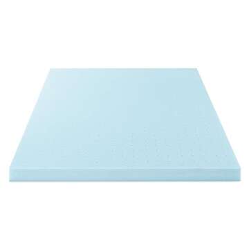 Best Price Mattress 4 Inch Ventilated Memory Foam Mattress Topper, Cooling Gel Infusion, CertiPUR-US Certified, Short Queen Light Blue
