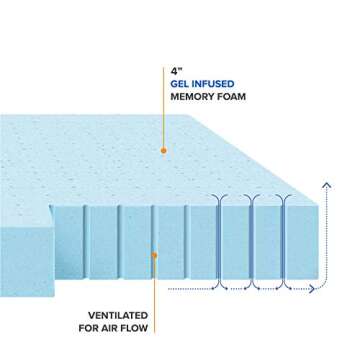 Best Price Mattress 4 Inch Ventilated Memory Foam Mattress Topper, Cooling Gel Infusion, CertiPUR-US Certified, Short Queen Light Blue