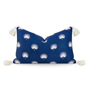 Hofdeco Premium Coastal Hampton Style Patio Indoor Outdoor Lumbar Pillow Cover Only, 12"x20" Water R...