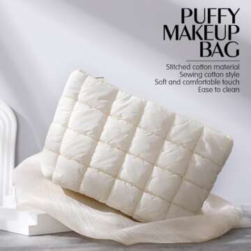 Hillban Puffy Quilted Makeup Bag Quilted Cosmetic Bag Cute Puffer Toiletry Bag Checkered Makeup Pouc...