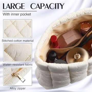 Hillban Stylish Puffy Quilted Makeup Bag for All Your Essentials