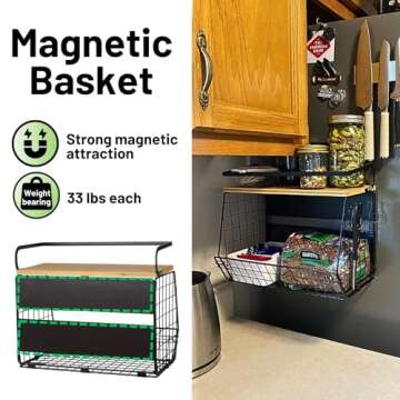 Magnetic Shelf for Fridge with Wood Lid, Fruit Potato and Onion Storage Bins, Pantry Organizers & St...