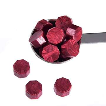 HESTYA 230 Pieces Octagon Sealing Wax Beads Sticks with 2 Pieces Tea Candles and 1 Piece Wax Melting Spoon for Wax Stamp Sealing (Wine Red)