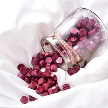 HESTYA 230 Pieces Octagon Sealing Wax Beads Sticks with 2 Pieces Tea Candles and 1 Piece Wax Melting Spoon for Wax Stamp Sealing (Wine Red)